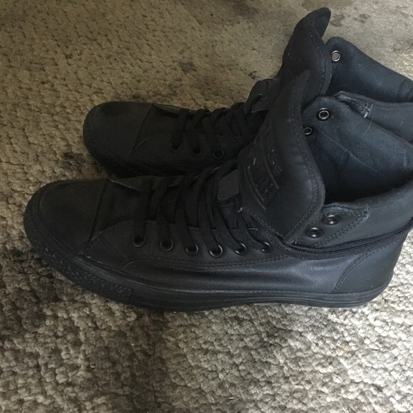 Converse Shoes - All black All-star leather high top converse